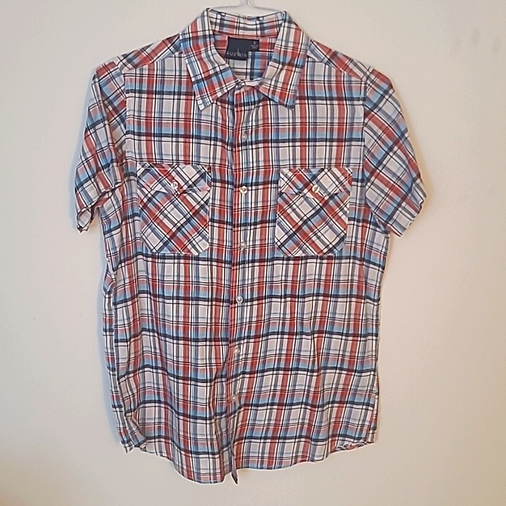 Plaid Multicolored Short Sleeved Shirt, made by Ruxton, Size S